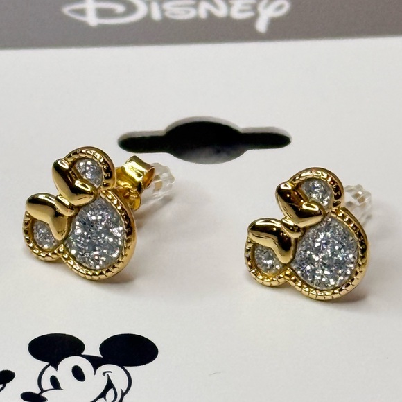 Disney Jewelry - Disney Minnie Mouse Glitter Stud Earrings in 18k Gold-Plated Sterling Silver